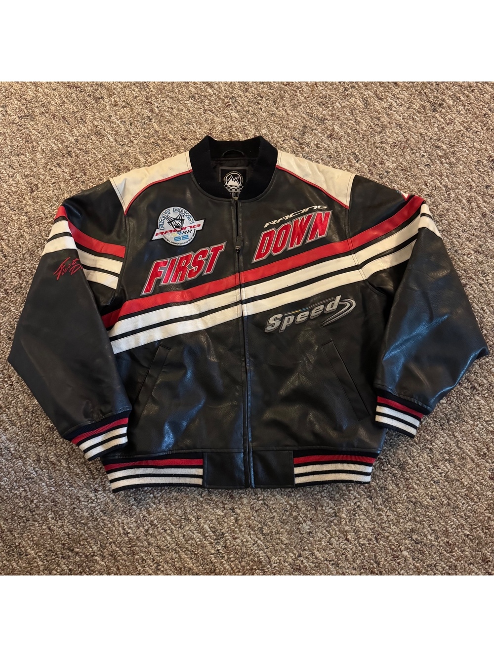 Vintage First Down Racing Leather Jacket Men’s Size Large Black